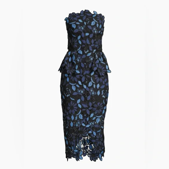 Elliatt Optics Floral Lace Peplum Dress XS Navy and Black - Picture 2 of 5